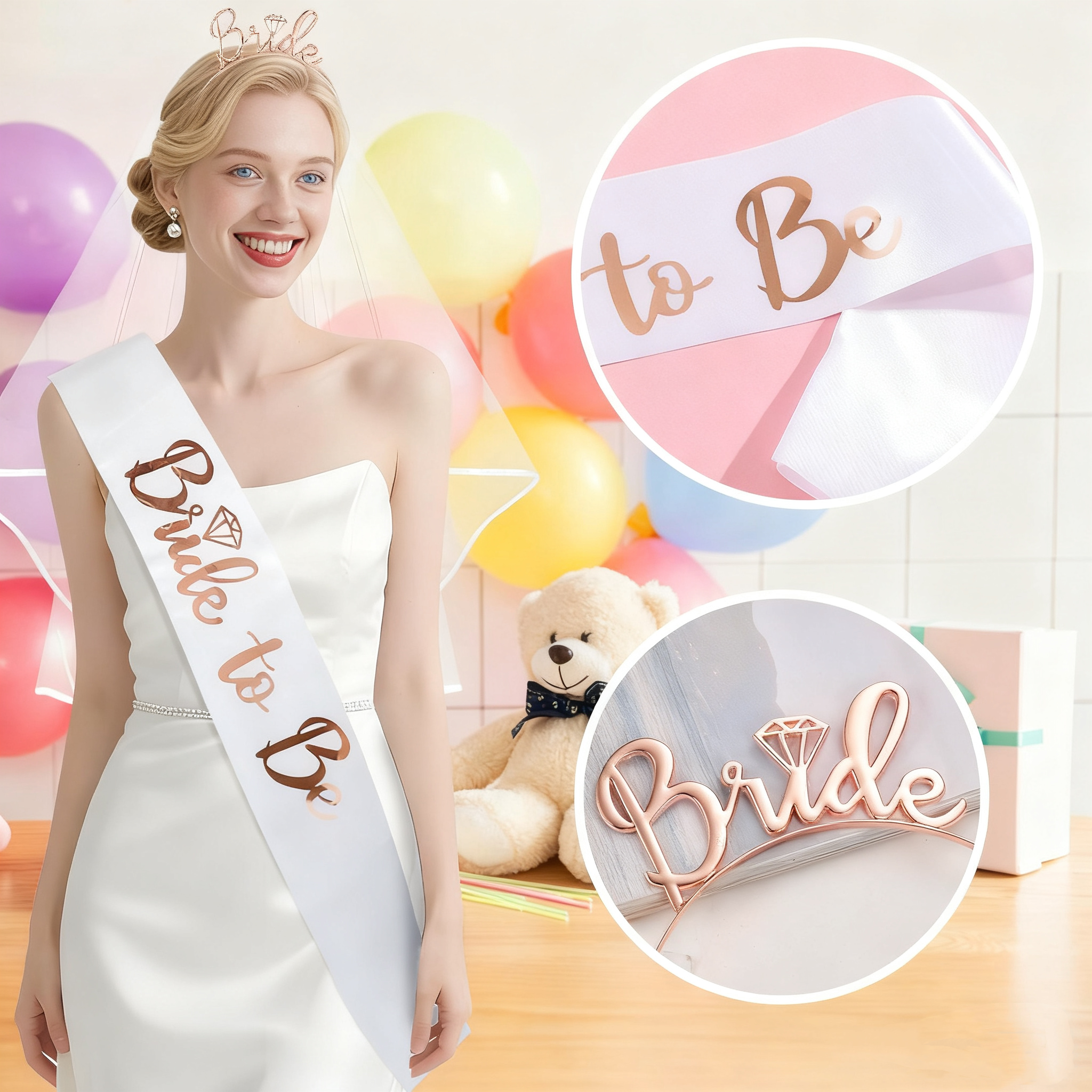 Bachelorette Party 13-Piece Set: Bride to Be Tiara Veil & Sashes for Hen Party & Bridal Shower