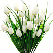 4 Bundles UV-Resistant Artificial Tulip Bushes for Indoor Outdoor Decor, Silk Flowers
