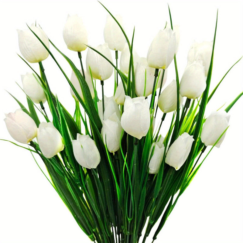 4 Bundles UV-Resistant Artificial Tulip Bushes for Indoor Outdoor Decor, Silk Flowers