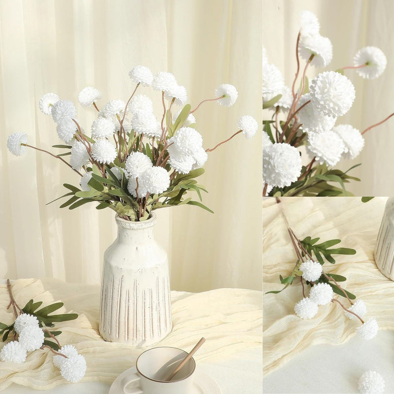 5 Pcs Artificial Silk Pompon Mums Flowers, Beige, 6 Inch Stems, Realistic Chrysanthemums for DIY Bouquets and Wedding Decor