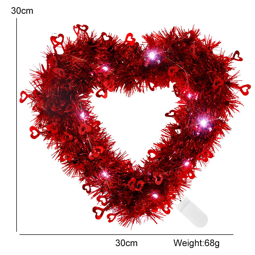 Bulk 12" Heart Shaped Valentine’s Day Wreath with LED Lights for Home Party Decor Wholesale