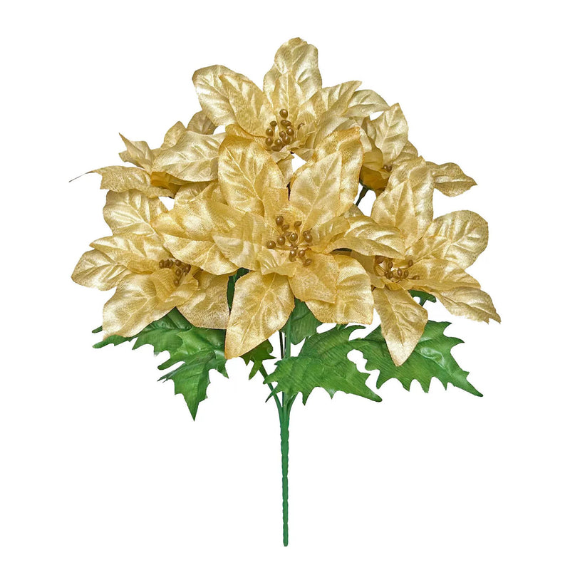 7-Head Artificial Poinsettia Flowers, 7 Stems Christmas Holiday Decoration, Indoor Outdoor