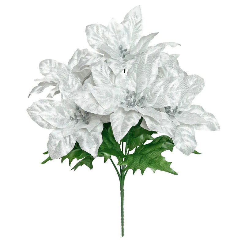 7-Head Artificial Poinsettia Flowers, 7 Stems Christmas Holiday Decoration, Indoor Outdoor