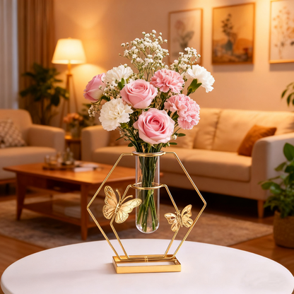 Gold Butterfly Glass Test Tube Vase - Luxury Home Decor for Living Room & Dining Table