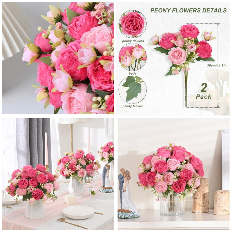 Artificial Silk Peonies 10 Pcs Vibrant Pink 12 Inch Realistic Flowers for Wedding Centerpieces and Home Decor