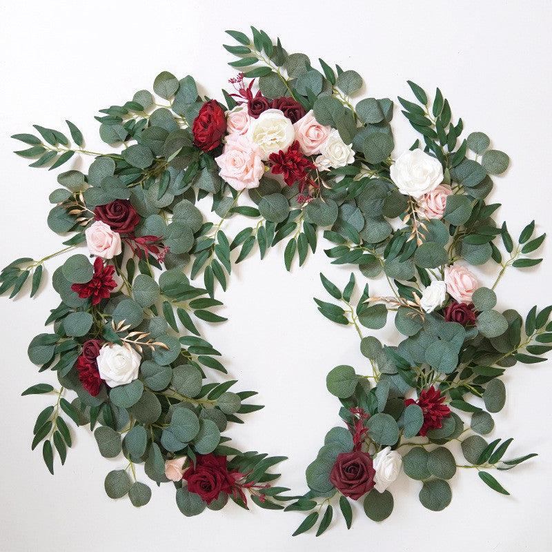 6 Ft Artificial Eucalyptus and Willow Leaf Garland with Peony Flowers for Wedding Decor