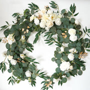 6 Ft Artificial Eucalyptus and Willow Leaf Garland with Peony Flowers for Wedding Decor