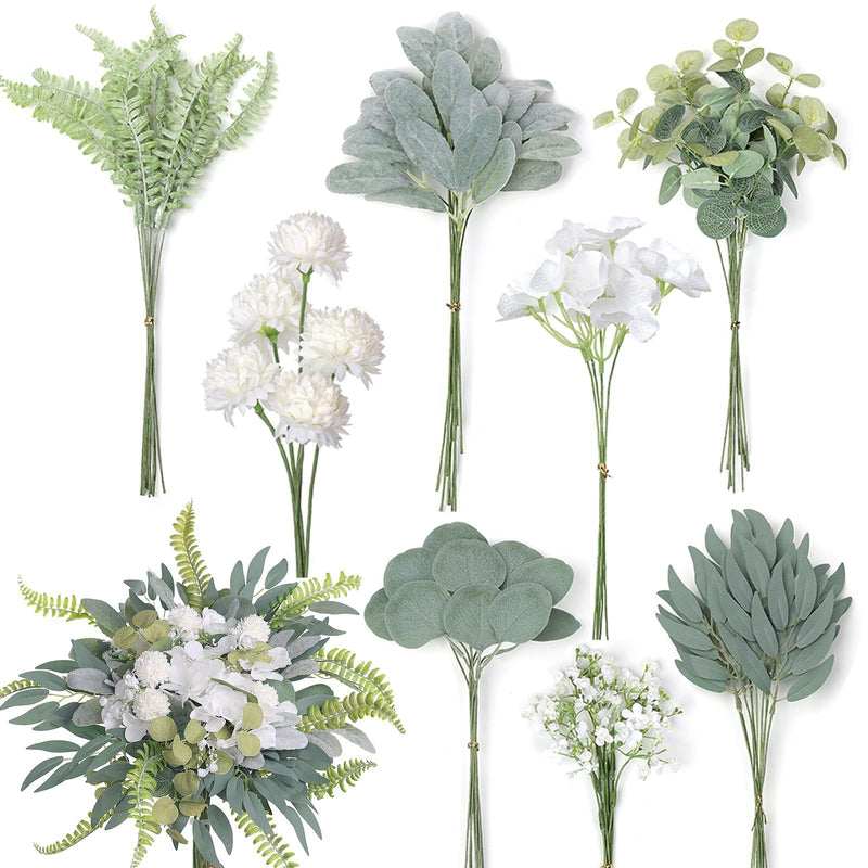 70 Pcs Mixed Artificial Flowers and Greenery Stems with Eucalyptus Leaves for DIY Floral Arrangements