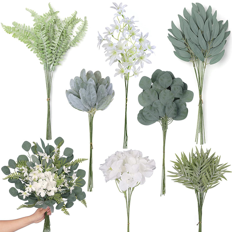 70 Pcs Mixed Artificial Flowers and Greenery Stems with Eucalyptus Leaves for DIY Floral Arrangements