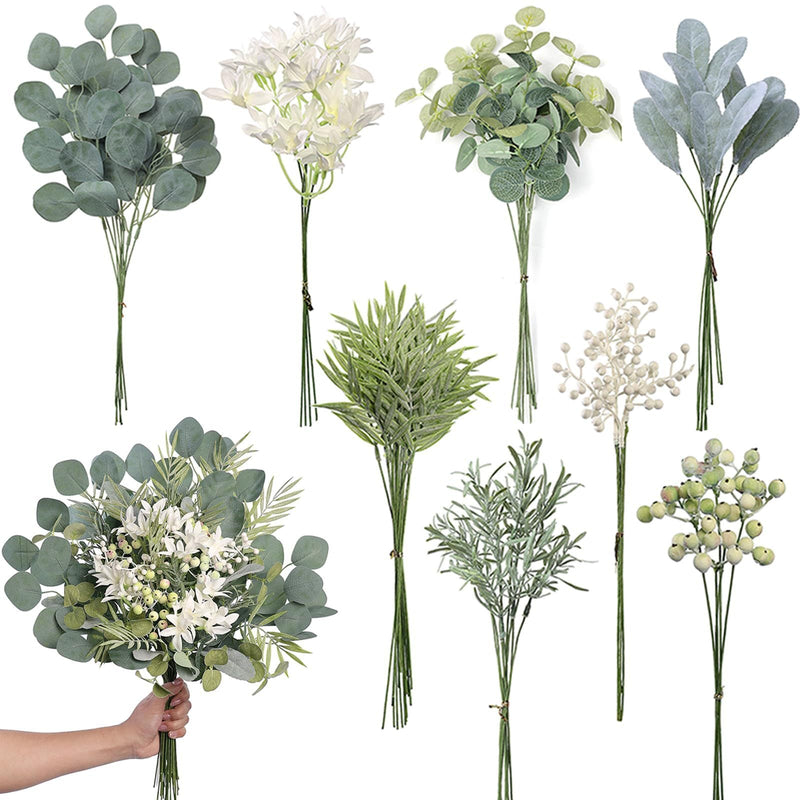 70 Pcs Mixed Artificial Flowers and Greenery Stems with Eucalyptus Leaves for DIY Floral Arrangements