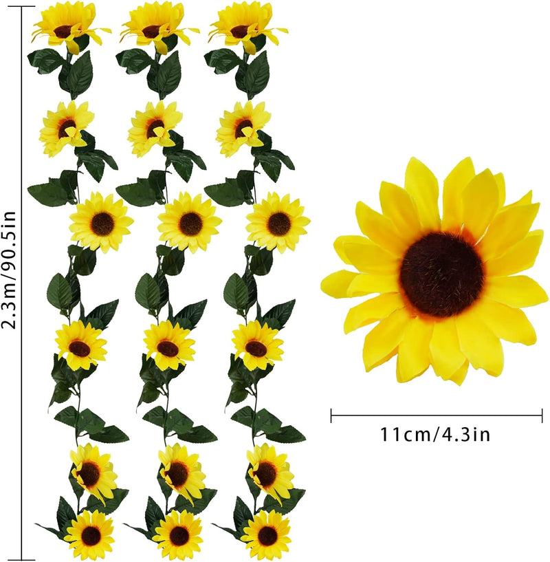 7.5ft Artificial Sunflower Garland 7 Stems Silk Flowers with Green Leaves Outdoor Indoor Decor