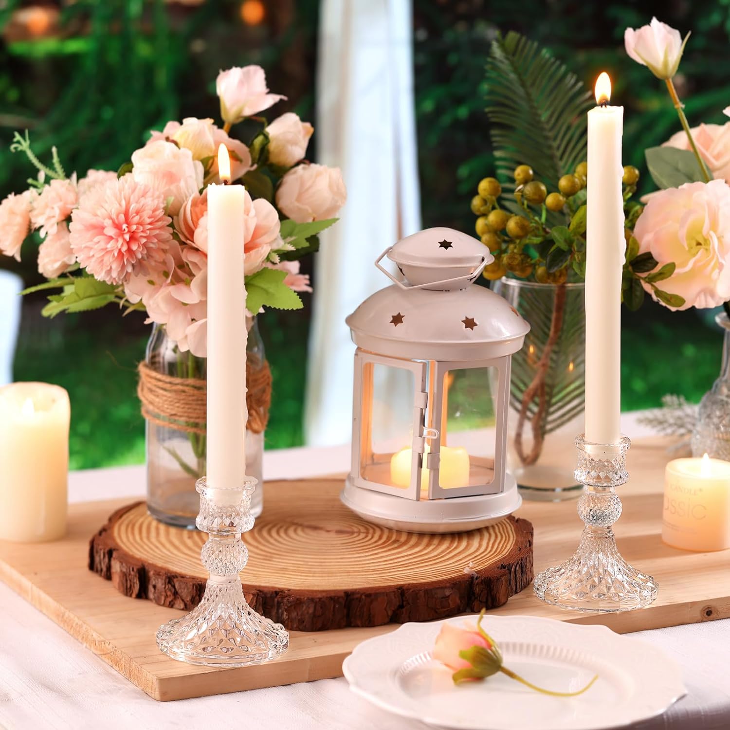 Bulk 6 Pcs Clear Taper Candle Holder Set for Wedding Table Decor Valentine's Day Decor Anniversaries Bridal Showers and Home Party Table Decor Wholesale