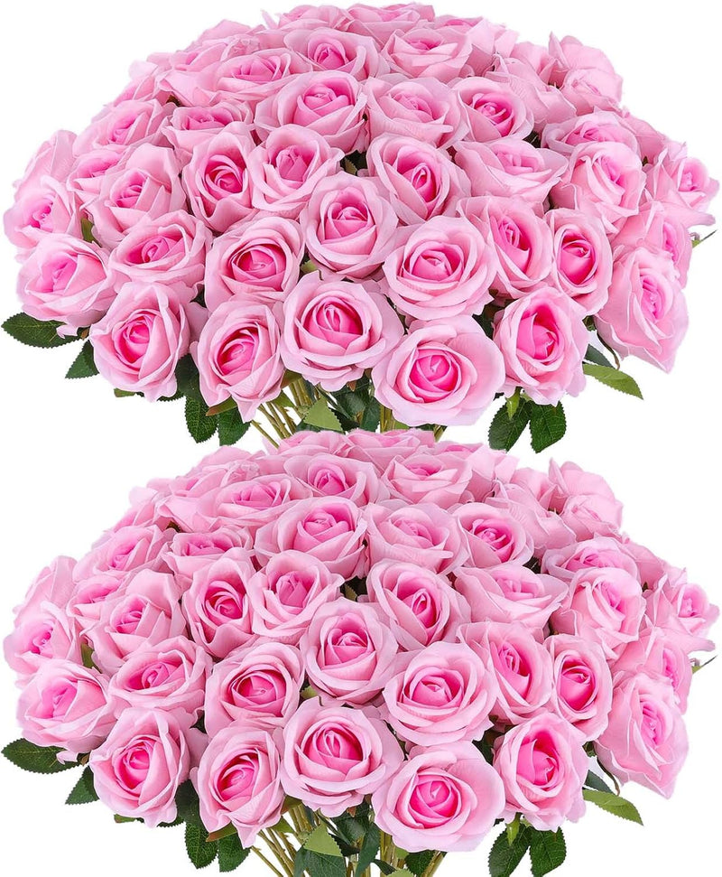 50 Pcs Artificial Velvet Silk Roses White 12 Inch Realistic Flowers for Wedding Home Decor