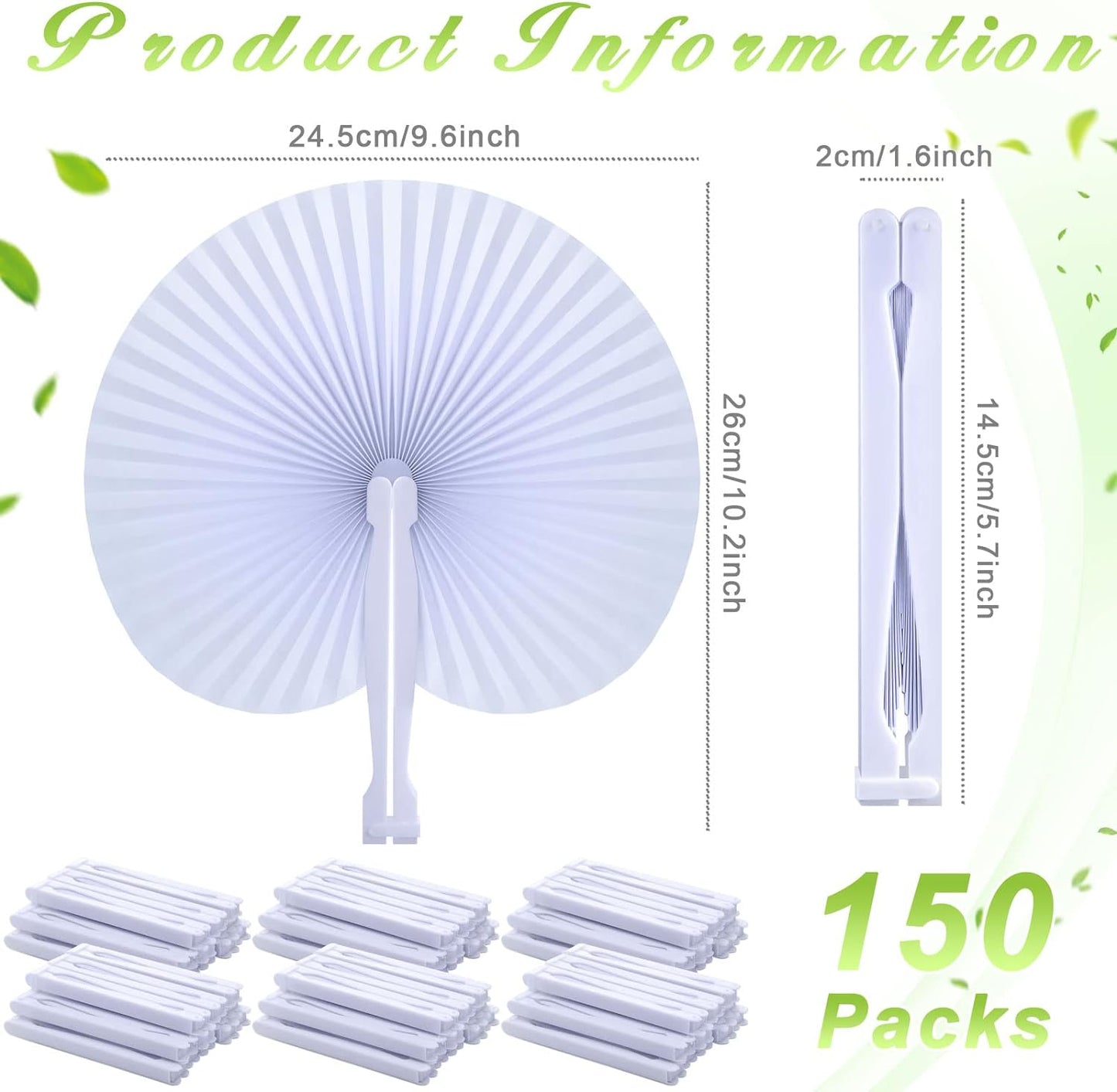 Bulk 100 Pcs White Paper Fans Round Folding Wedding Fans with Plastic Handle for Guests Birthday Party Favors for Men and Women Wholesale