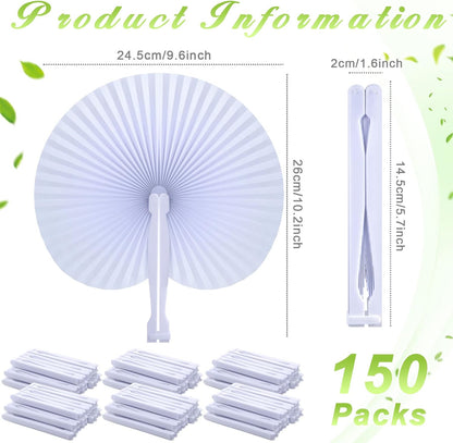 Bulk 100 Pcs White Paper Fans Round Folding Wedding Fans with Plastic Handle for Guests Birthday Party Favors for Men and Women Wholesale