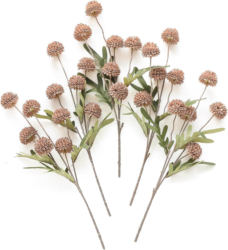 5 Pcs Artificial Silk Pompon Mums Flowers, Beige, 6 Inch Stems, Realistic Chrysanthemums for DIY Bouquets and Wedding Decor