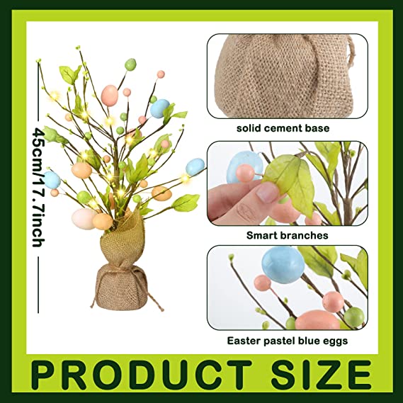 17 Inch Easter Decoration Tree with Eggs, Berries, and Lights – Bulk Artificial Floral Arrangement