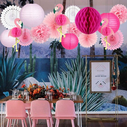 Bulk Hawaiian Luau Party Supplies Pink Flamingo Decor Pom Poms Flowers Fans Lanterns Wholesale