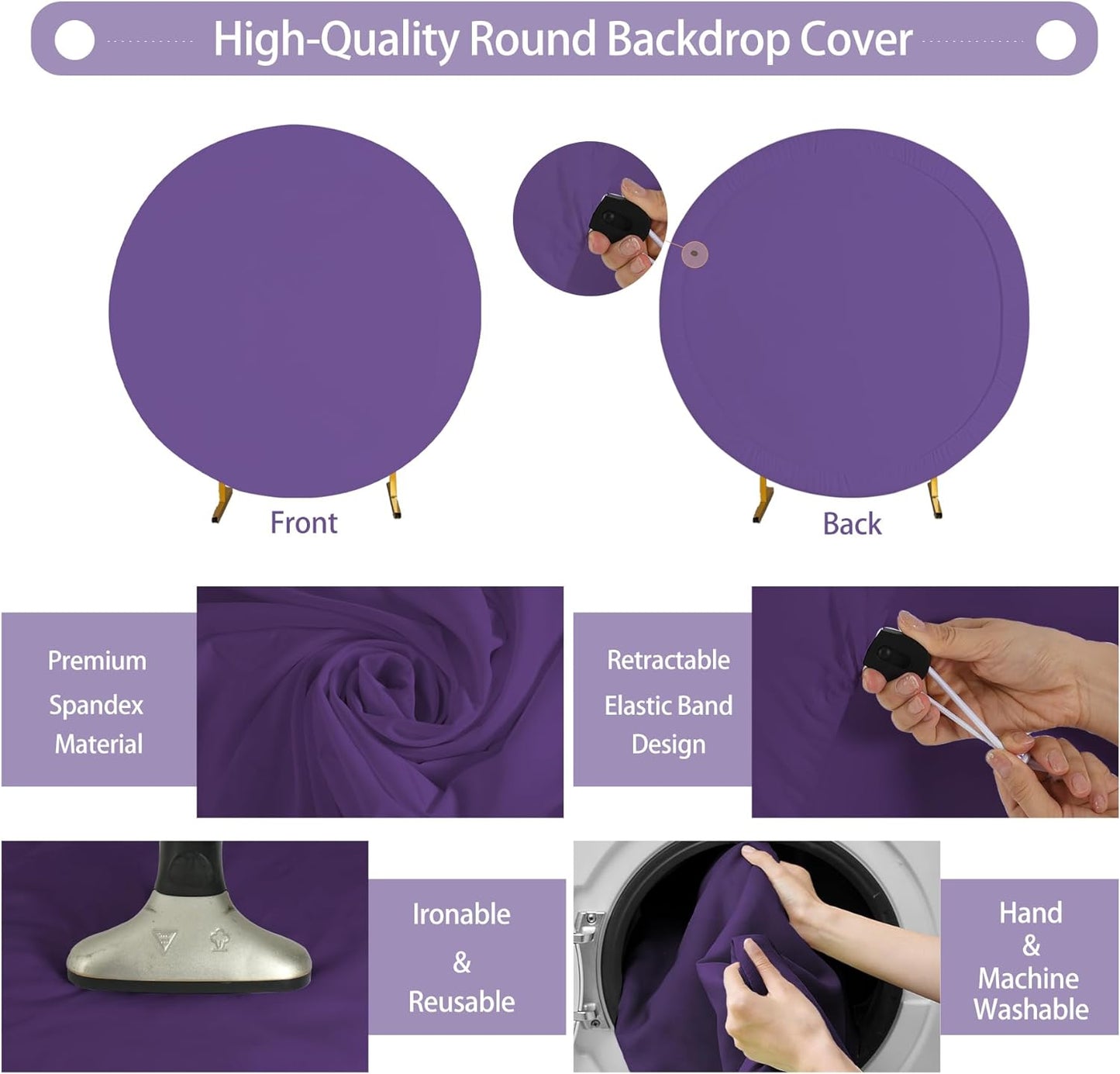 Bulk Adjustable White Round Backdrop Cover for 5 to 7.2ft Circle Arch Stand - Polyester Wedding, Birthday Party, Photography Decoration Wholesale