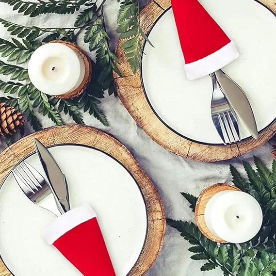 10 Pcs Mini Christmas Knife and Fork Covers for Dinner Table Holiday Decor