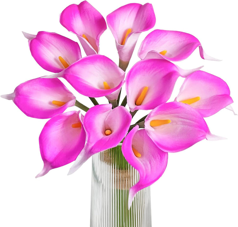 12 Pcs Artificial Calla Lilies Bouquet Stems, 12 Inch Velvety Teal Blue Silk Flowers for Wedding and Home Decor