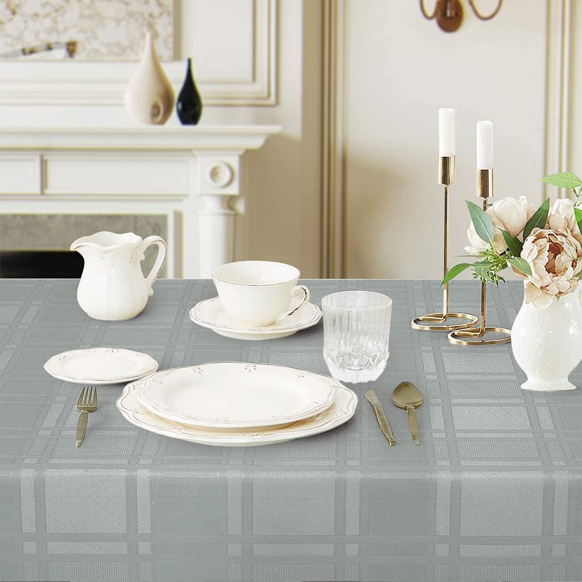 Bulk Solid Plaid Jacquard Spring Tablecloth Wrinkle and Water Resistant, Contemporary Woven Decorative Table Cover for Holiday Events Wholesale