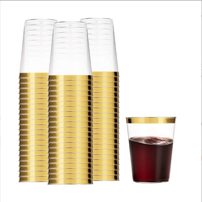 Bulk 25 Pcs Clear Gold Rim Plastic Wine Glasses Banquet Party Wholesale