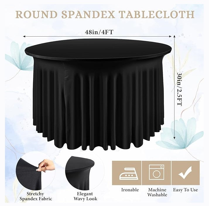 6 Pack Premium Spandex Round Tablecloths 5ft Stretch Fabric Wedding Home Banquet Décor Skirt Design All Event Table Cover
