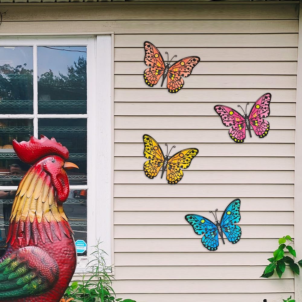 Bulk 4 Pcs Metal Butterfly Wall Decor 9.6" Outdoor Garden Patio Bedroom Art Living Room Balcony Perfect Gift for Family Friends Wholesale