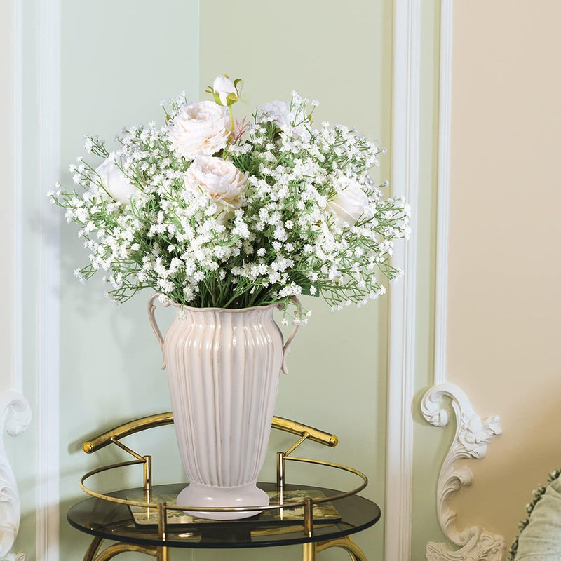 Artificial Baby's Breath Flowers, 10 Stems, White, Silk, Realistic Look for Wedding Bouquets and Centerpieces