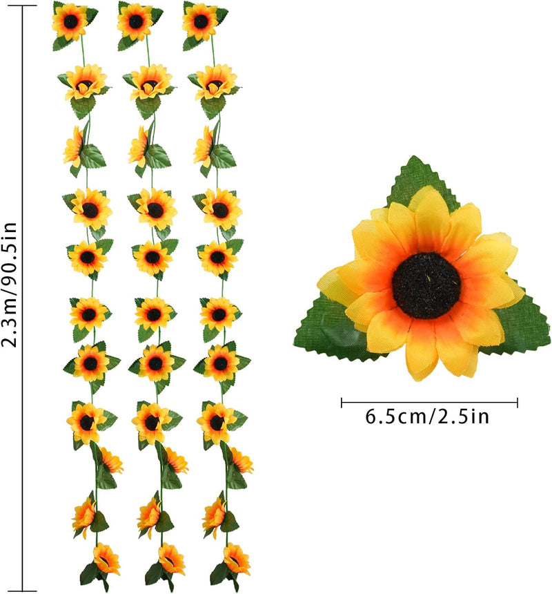 7.5ft Artificial Sunflower Garland 7 Stems Silk Flowers with Green Leaves Outdoor Indoor Decor