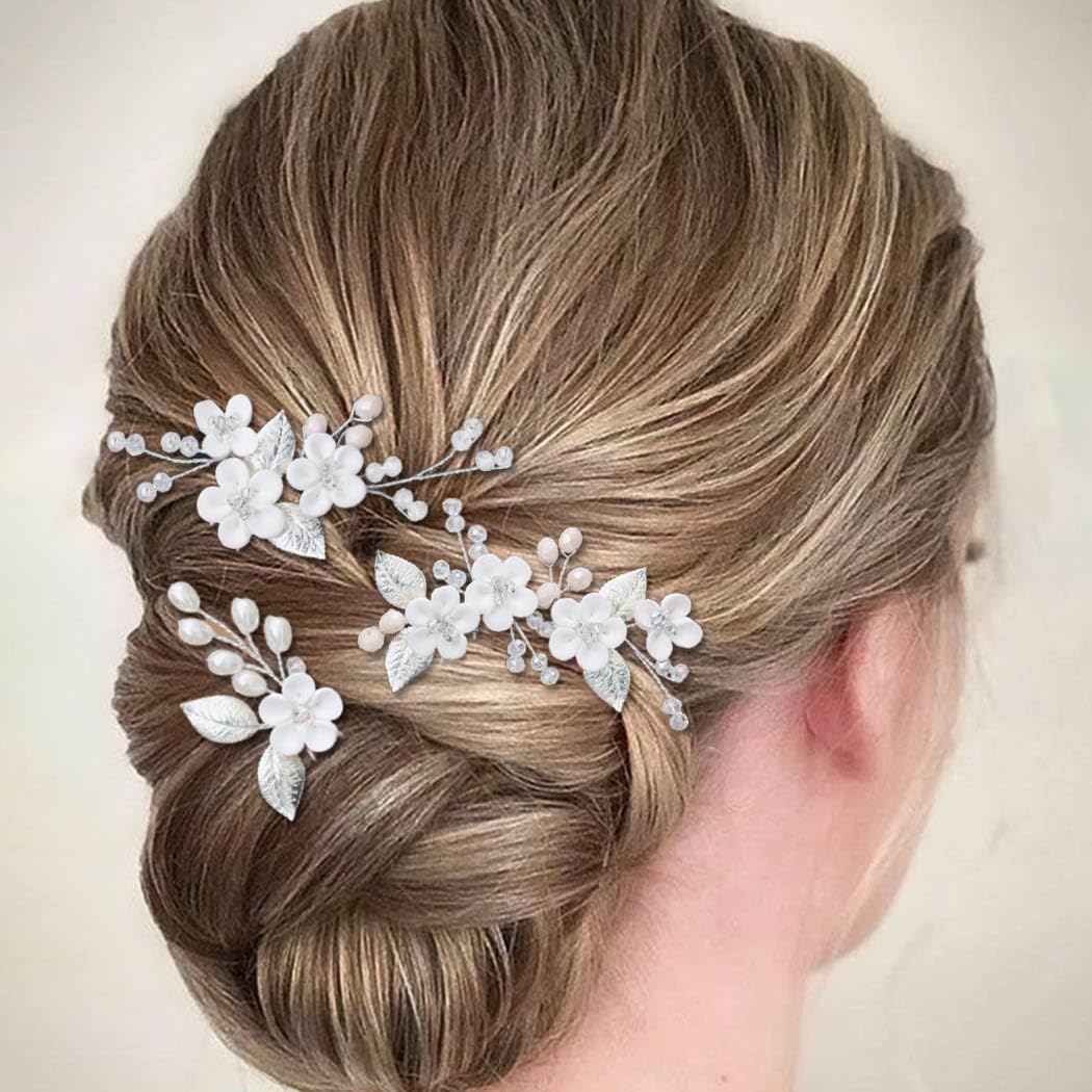 Bulk 3 Pcs Floral Hair Pins 2025 Pearl Rhinestones Bridal Accessories Hypoallergenic for Outdoor Boho Wedding Bridesmaids Wholesale