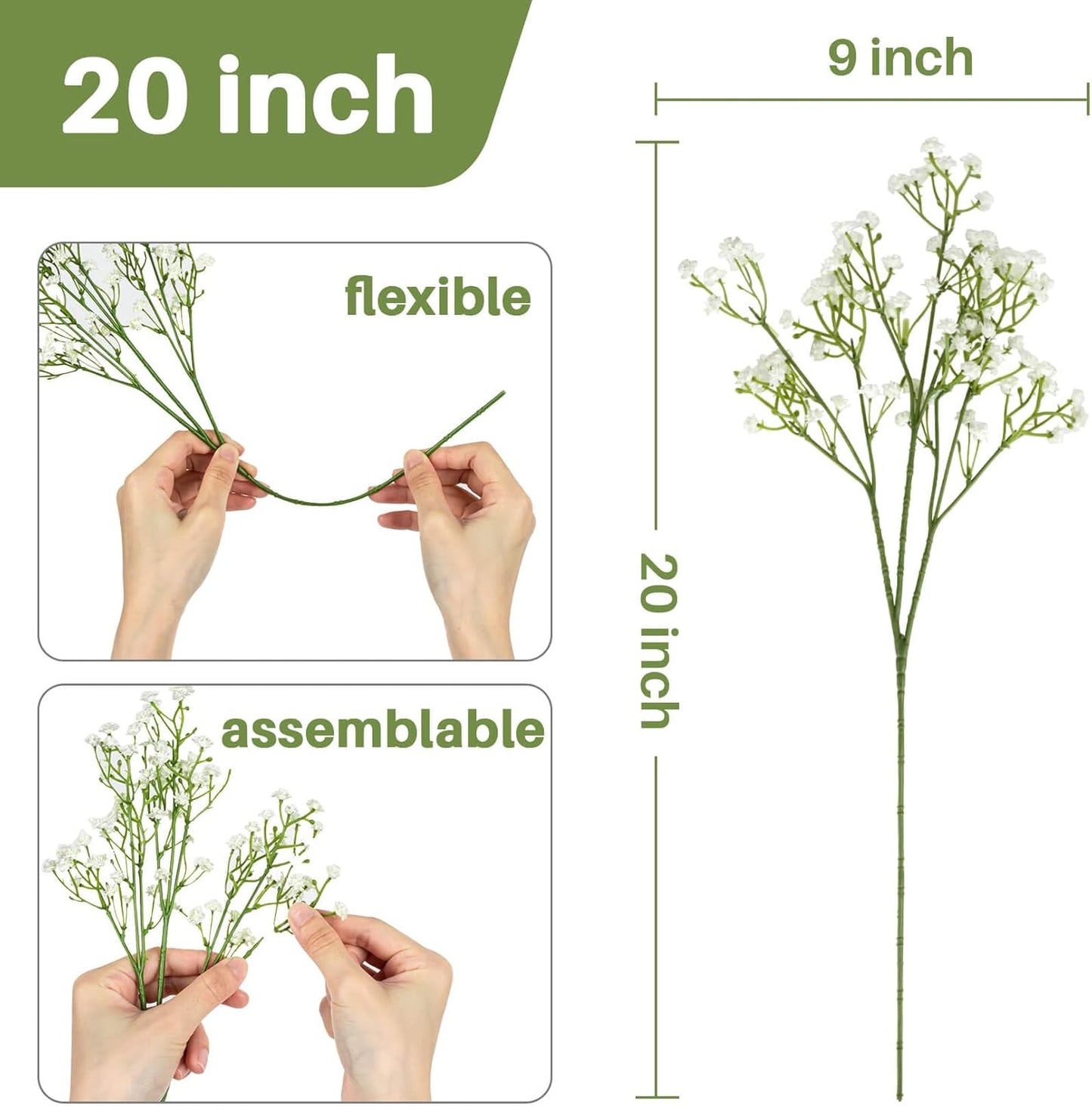 Bulk 10 Pcs Artificial Baby Breath Gypsophila Premium Stems with Blooms UV Guard for Wedding Arch Florals Non-Fading Wholesale