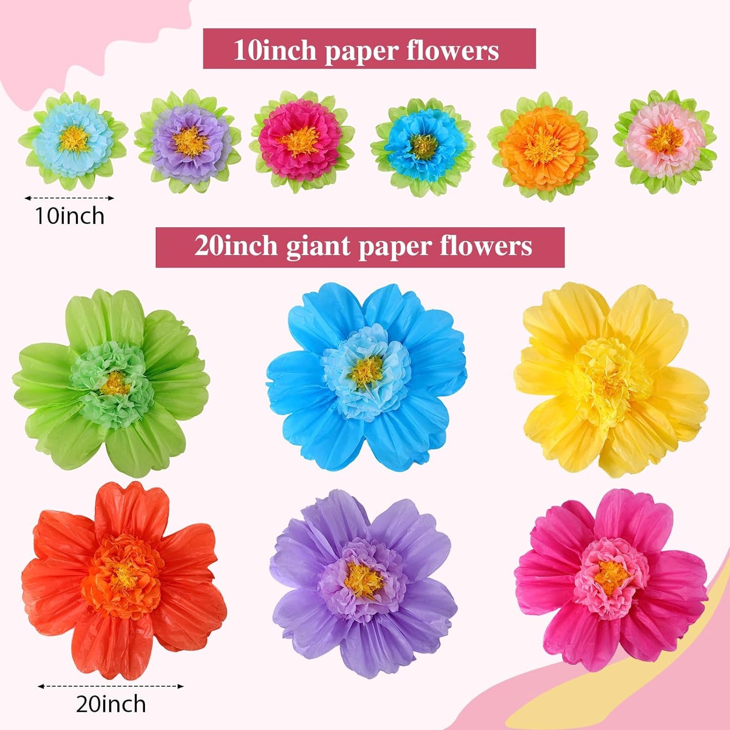 Bulk 24 Pcs Vibrant Wall Backdrop Decoration 20 Inch Paper Flowers Stunning Décor for Weddings  Birthdays Wholesale