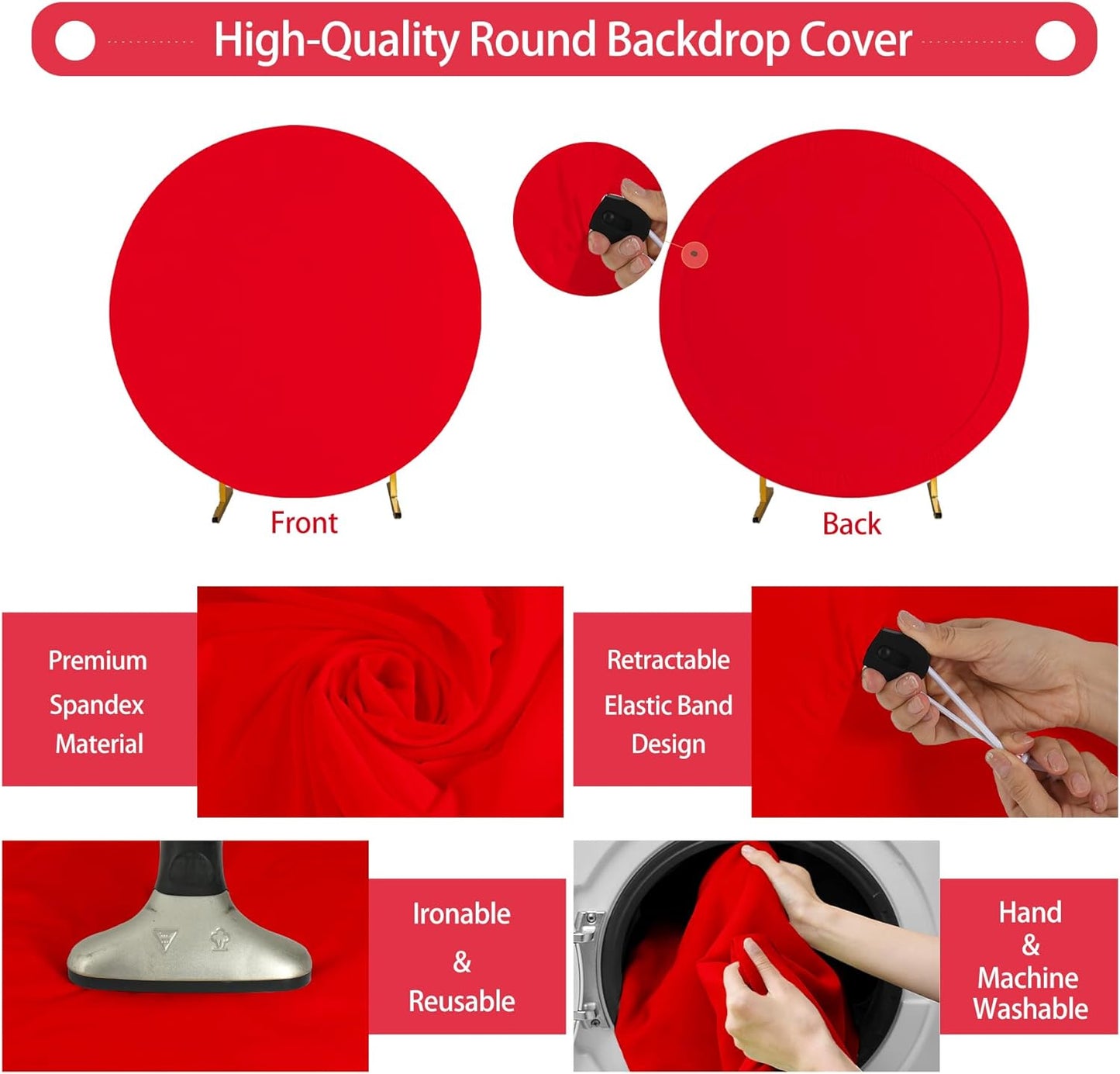 Bulk Adjustable White Round Backdrop Cover for 5 to 7.2ft Circle Arch Stand - Polyester Wedding, Birthday Party, Photography Decoration Wholesale