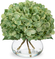Artificial Hydrangea Flowers Silk 12 Inch Yellowish Orange 1 Vase with Faux Water Table Centerpiece Home Decor