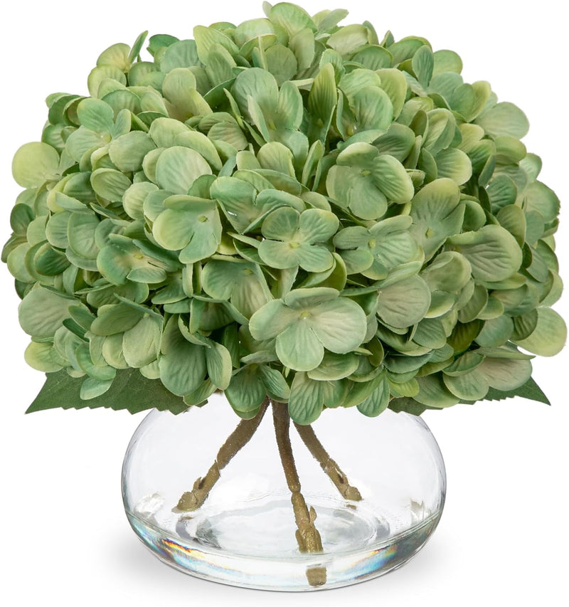 Artificial Hydrangea Flowers Silk 12 Inch Yellowish Orange 1 Vase with Faux Water Table Centerpiece Home Decor
