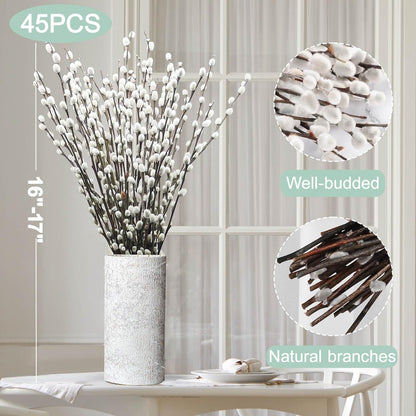 Bulk 45 Pcs 17 Inch Dried Willow Branches with White Flowers Natural Decor for Weddings Events Parties Hotels Fireplaces Yards Wholesale