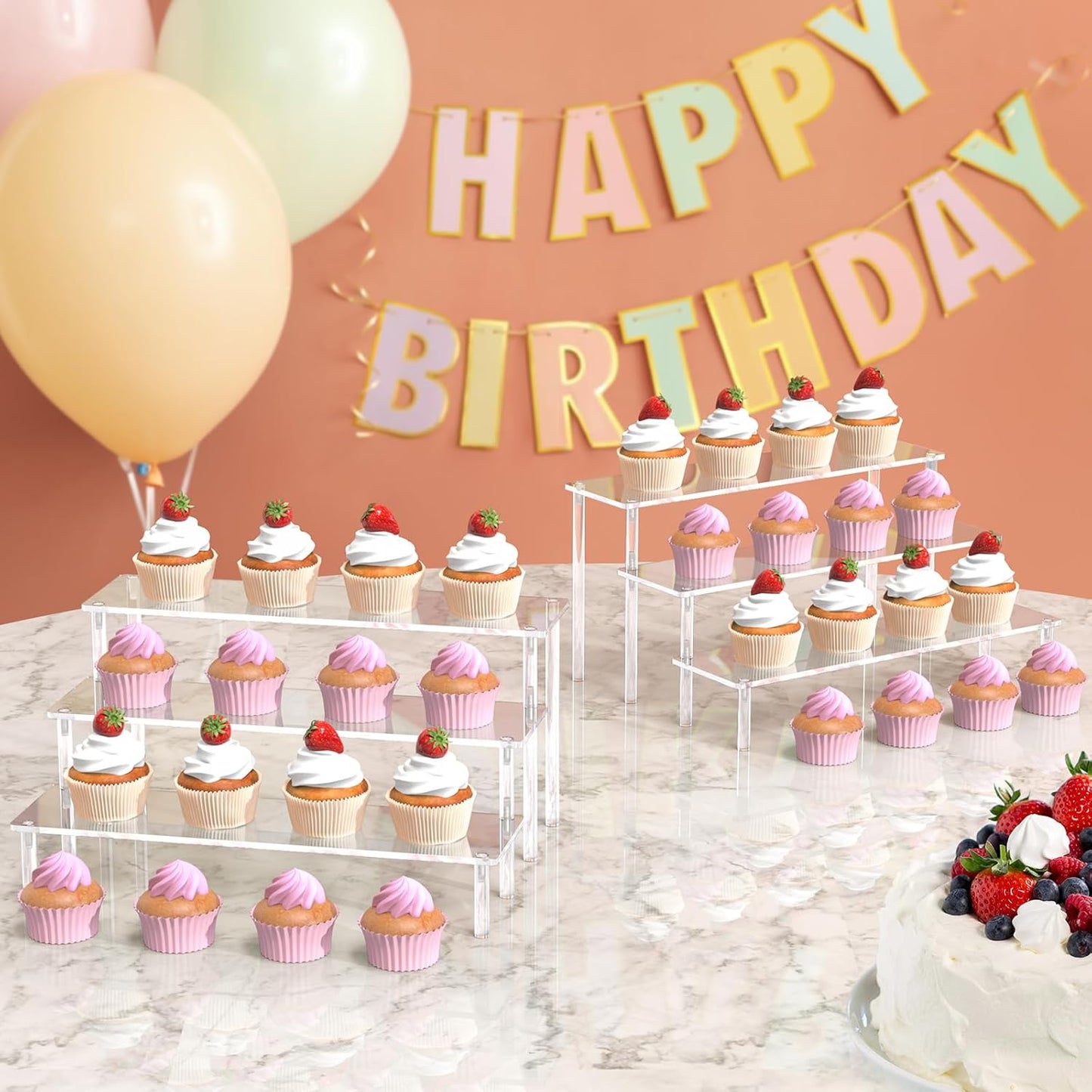 Bulk 3 Tier Acrylic Display Risers Commercial Grade Perfume Organizer & Cupcake Stand 15lbs Capacity Shatterproof Shelves for Figures Desserts Retail Displays Crystal Transparency Wholesale