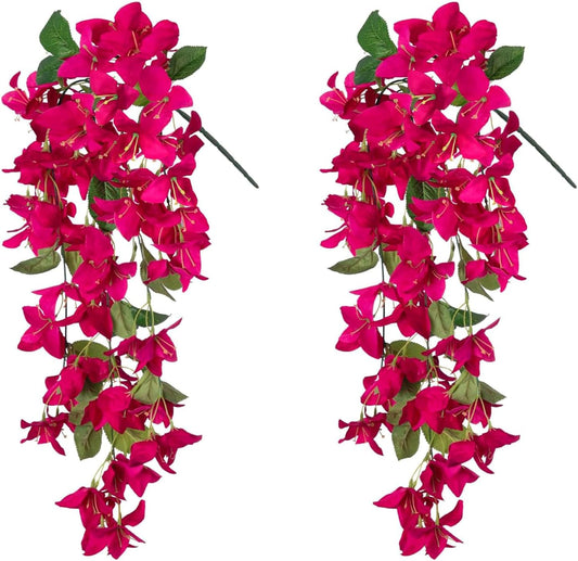 Premium 2 pcs Lifelike Silk Bougainvillea Hanging Vines - UV-Resistant Outdoor Artificial Flowers for Porch Decor Patio Balcony Accent