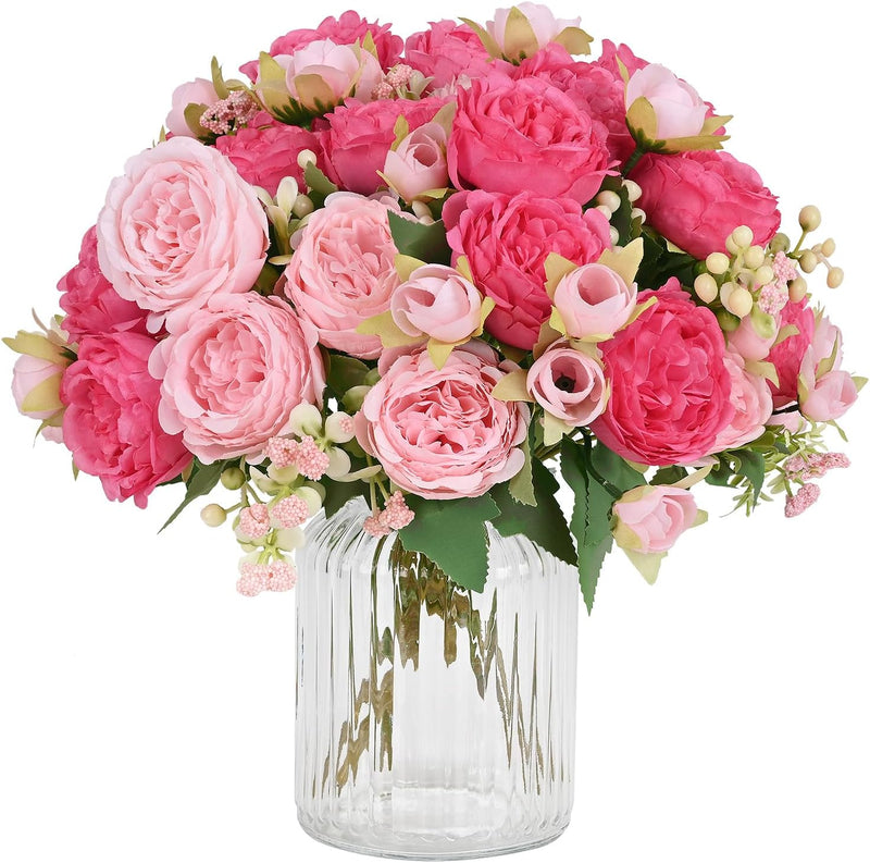 Artificial Silk Peonies 10 Pcs Vibrant Pink 12 Inch Realistic Flowers for Wedding Centerpieces and Home Decor
