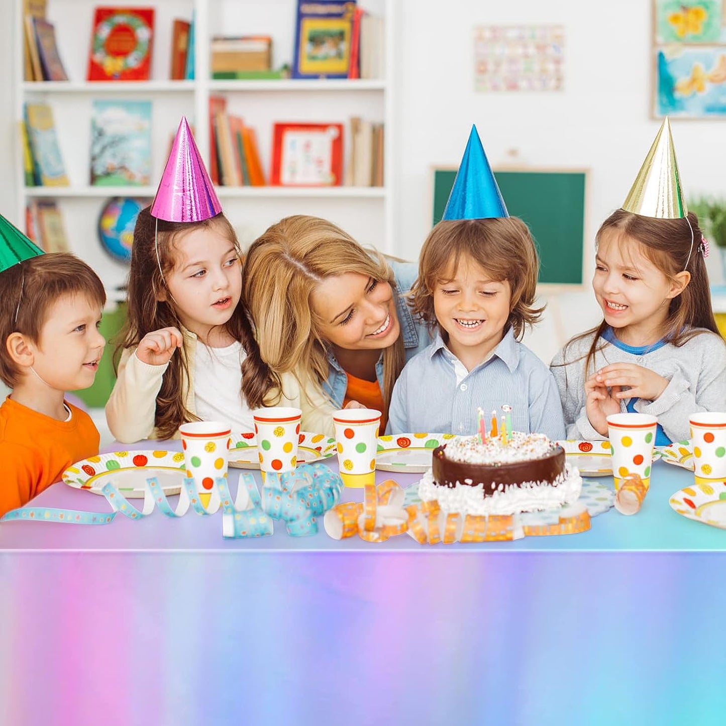 Bulk Vibrant Rainbow Disposable Tablecloth 54x108 Inches Ideal for Birthday Parties Buffets Disco and Mermaid Themed Decor Wholesale