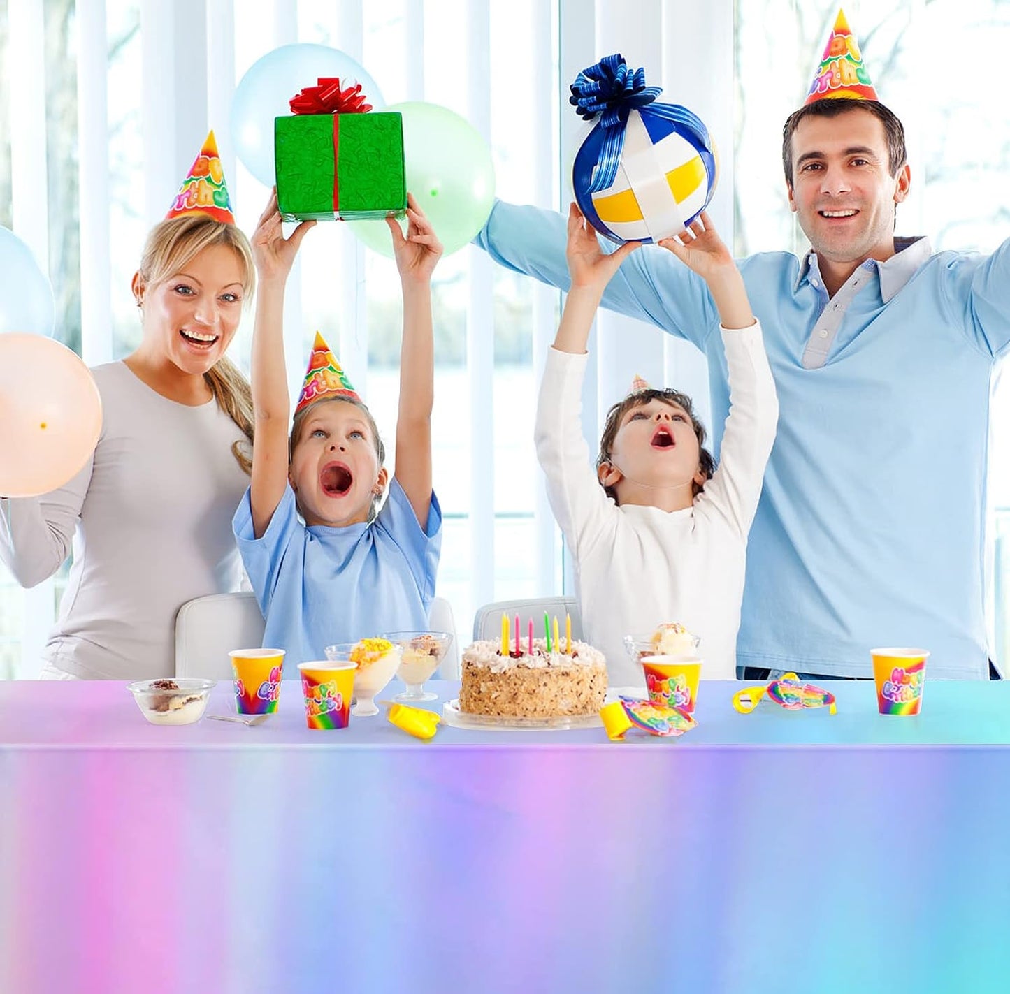 Bulk Vibrant Rainbow Disposable Tablecloth 54x108 Inches Ideal for Birthday Parties Buffets Disco and Mermaid Themed Decor Wholesale