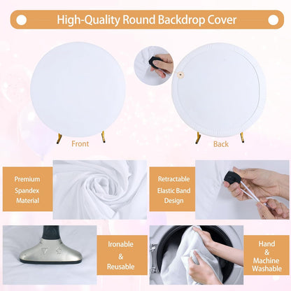 Bulk Adjustable White Round Backdrop Cover for 5 to 7.2ft Circle Arch Stand - Polyester Wedding, Birthday Party, Photography Decoration Wholesale