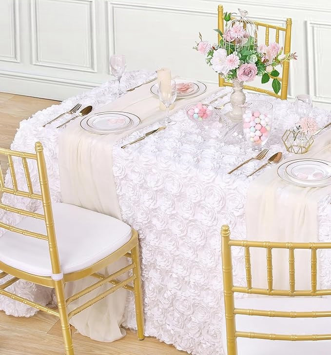 Bulk 2 Pcs Polyester Tablecloths 90x132 Inches Rosette Table Cover for Table Decor Wholesale