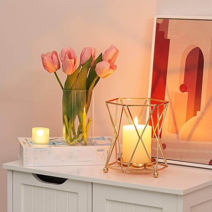 Bulk 1pc Glass Vases with Metal Stand Hollow-out Geometric Clear Flower Vase for Wedding Home Decor Centerpieces Wholesale