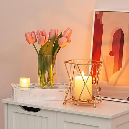 Bulk 1pc Glass Vases with Metal Stand Hollow-out Geometric Clear Flower Vase for Wedding Home Decor Centerpieces Wholesale