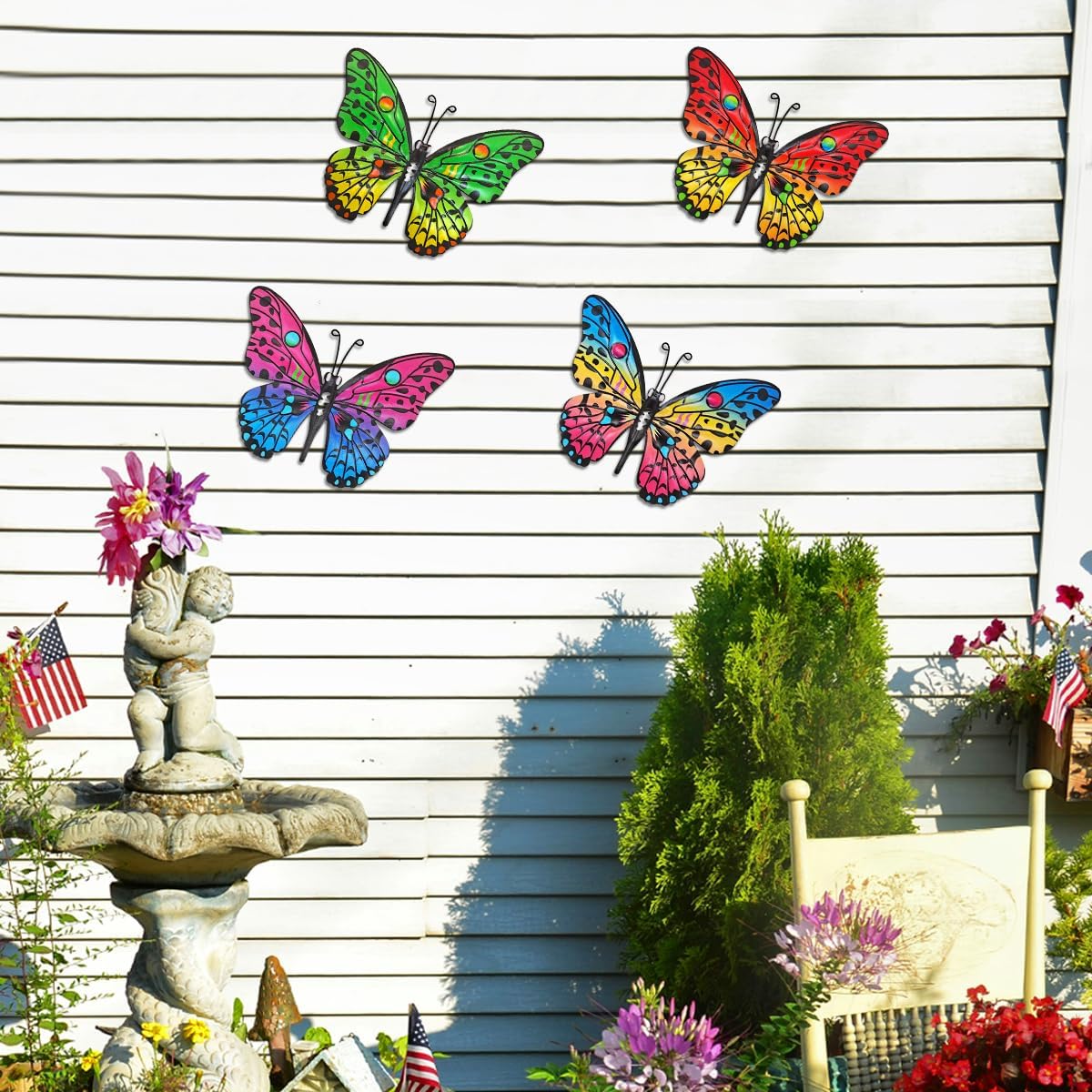 Bulk 4 Pcs Metal Butterfly Wall Decor 9.6" Outdoor Garden Patio Bedroom Art Living Room Balcony Perfect Gift for Family Friends Wholesale