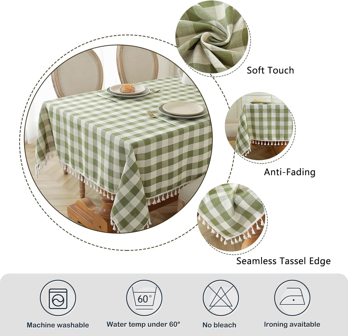 Bulk St. Patrick's Day Checkered Tablecloth Washable Buffalo Plaid with Tassel Suitable for Kitchen and Dining Room Decor Wholesale