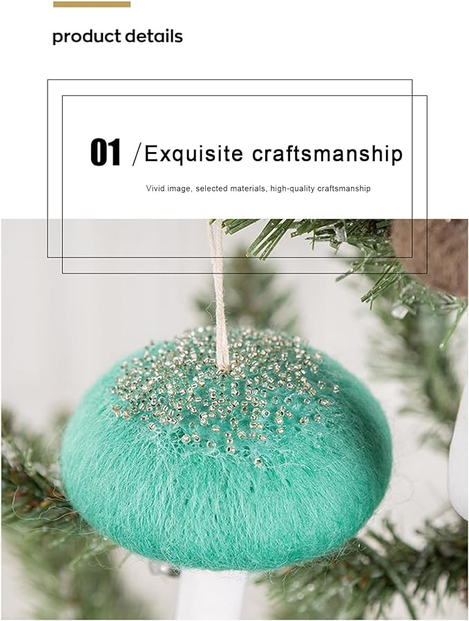 Bulk 12 Pcs Christmas Wool Felt Mushroom Ornaments for Xmas Tree Home Indoor Party Decor